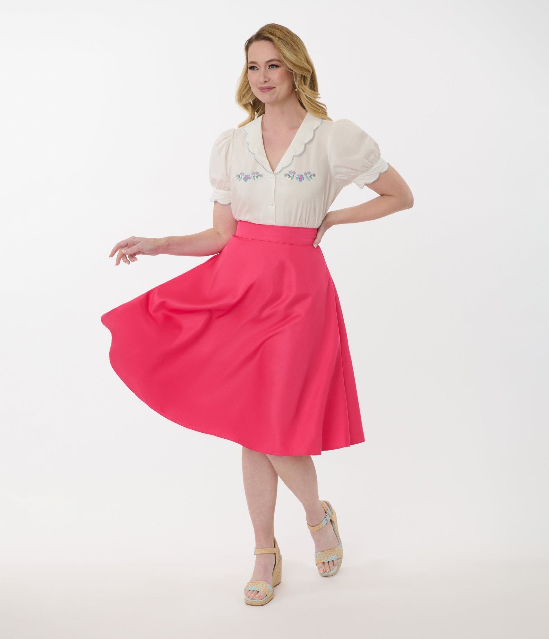 Vintage 1950s Hot Pink High Waist Vivian Swing Skirt - Retro Rockabilly Style for Women | Perfect for Swing Dancing, Pinup Fashion & 50s Themed Parties
