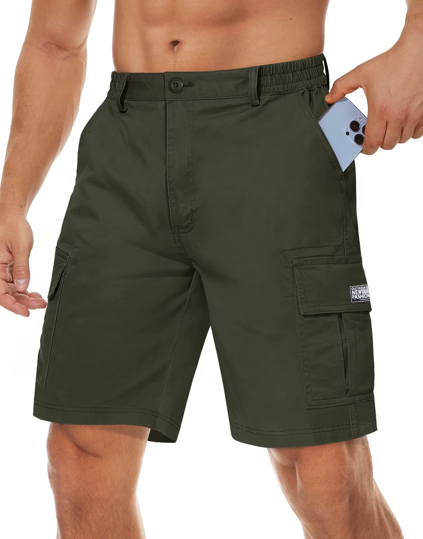 MAGCOMSEN Men's Cargo Shorts with 6 Pockets - Stretch Twill Above Knee Casual Work Shorts for Outdoor, Hiking, and Everyday Wear