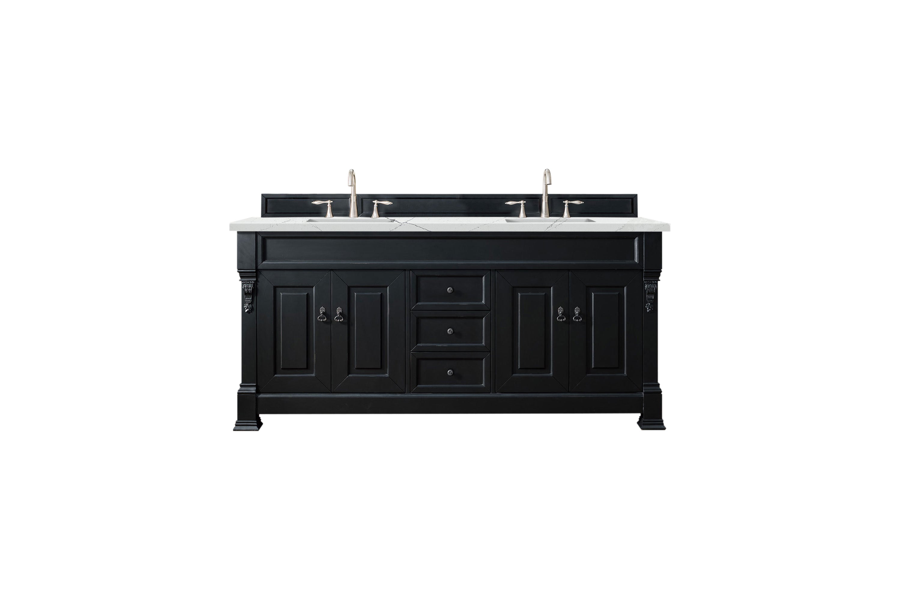 Brookfield 72 Inch Double Vanity with Antique Black Finish & 3CM Ethereal Noctis Quartz Countertop - Perfect for Master Bathroom, Guest Bath, or Luxe Home Renovation