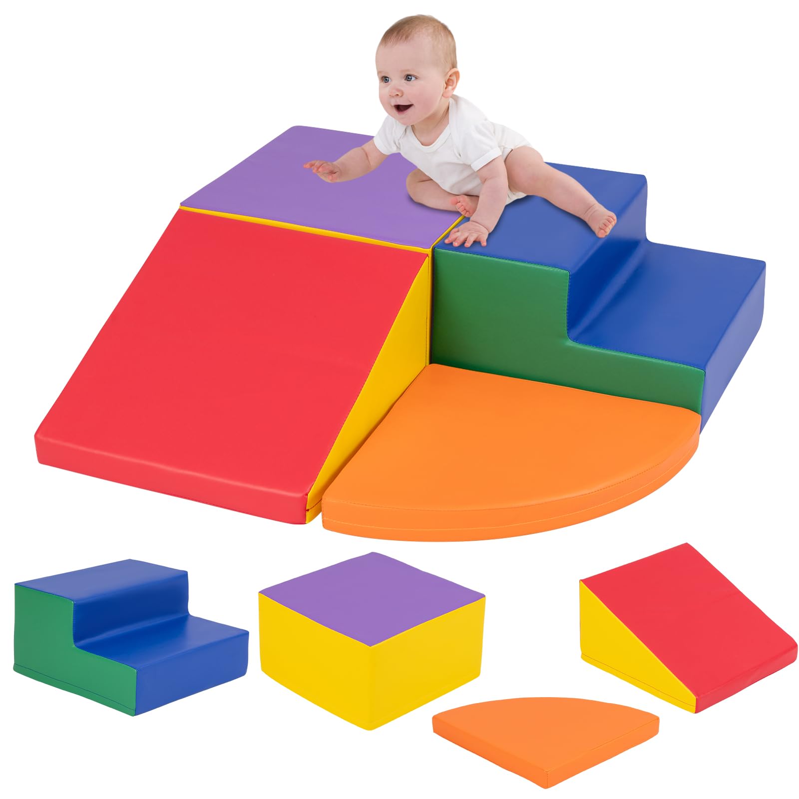 HONEY JOY 4-Piece Soft Foam Climbing Blocks for Toddlers - Indoor Play Gym Equipment for Kids Development, Waterproof & Easy Clean Toddler Activity Playset - Perfect for Crawling, Climbing & Motor Skills Development (Red) - Great for Playrooms, Daycares & Home Use