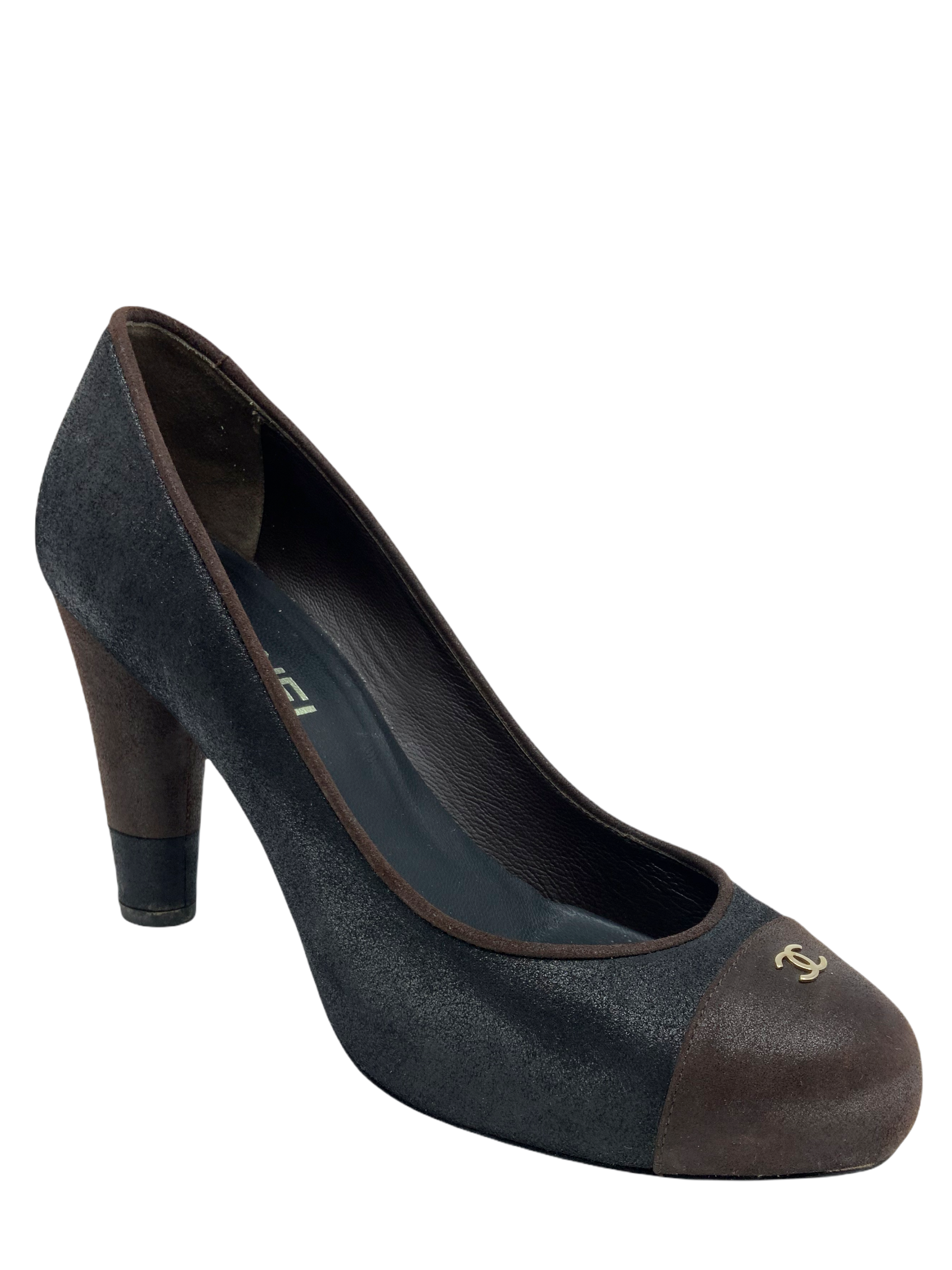 Chanel Suede Cap Toe Hidden Platform Pumps Women's Size 7 | Luxury Designer Heels for Work, Party & Evening Wear