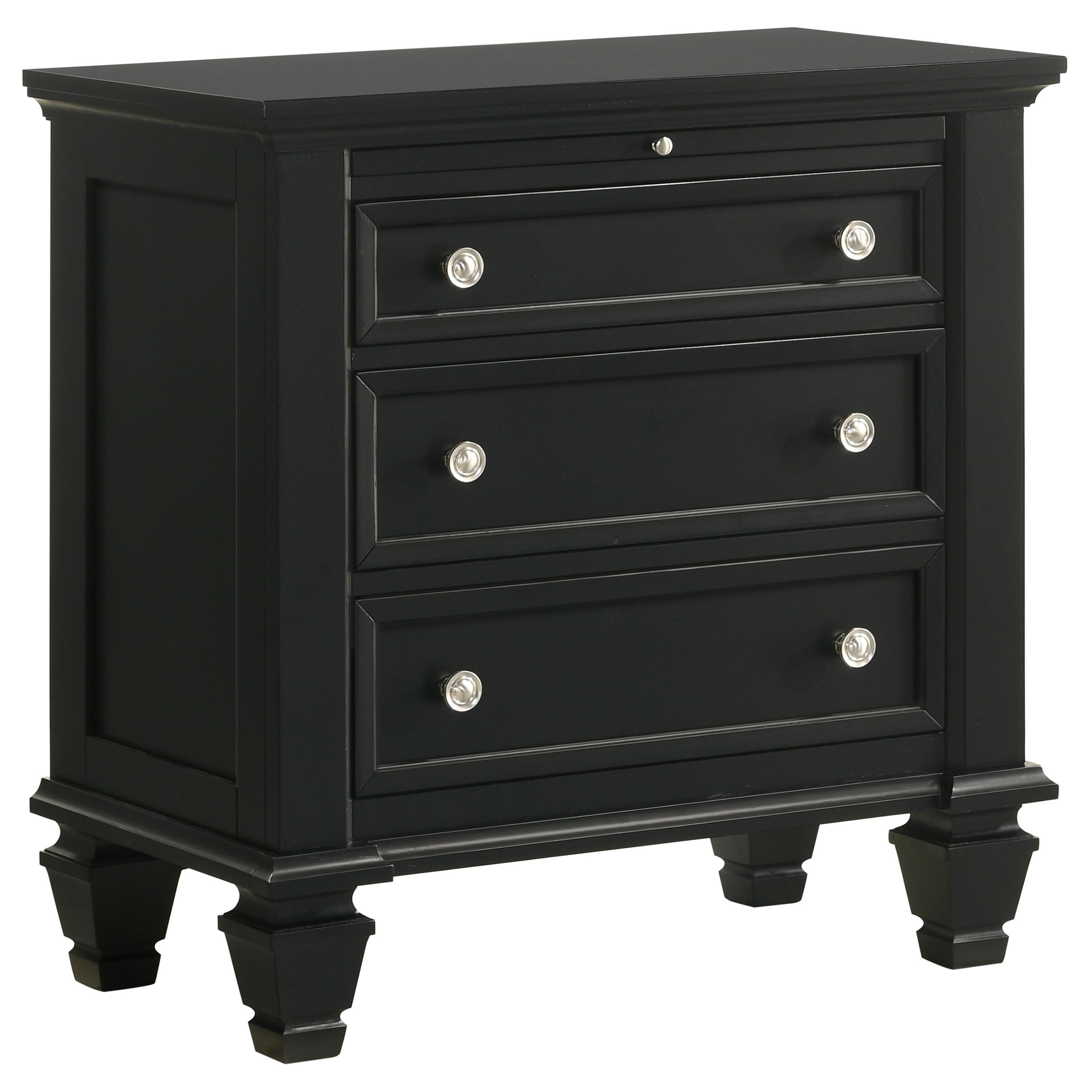 Coastal Wood 3-Drawer Nightstand - Sandy Beach Style Bedside Table with Storage Organizer for Bedroom - Black (201322) | Perfect for Beach House Decor & Guest Room Furniture