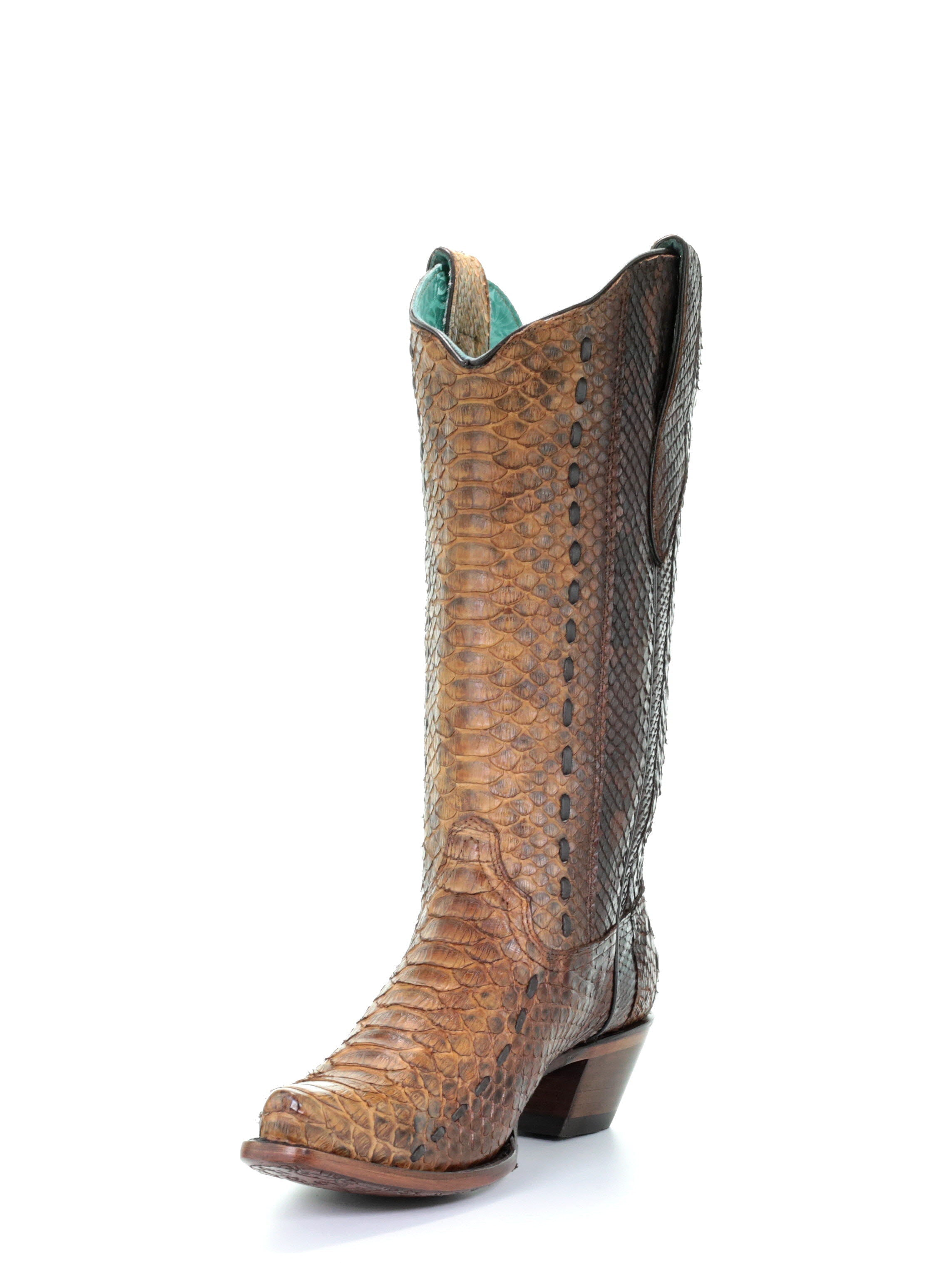A3659 Women's Western Cowboy Boots - Genuine Python Leather, Corral Brown - Perfect for Rodeo, Country Dancing & Western Fashion