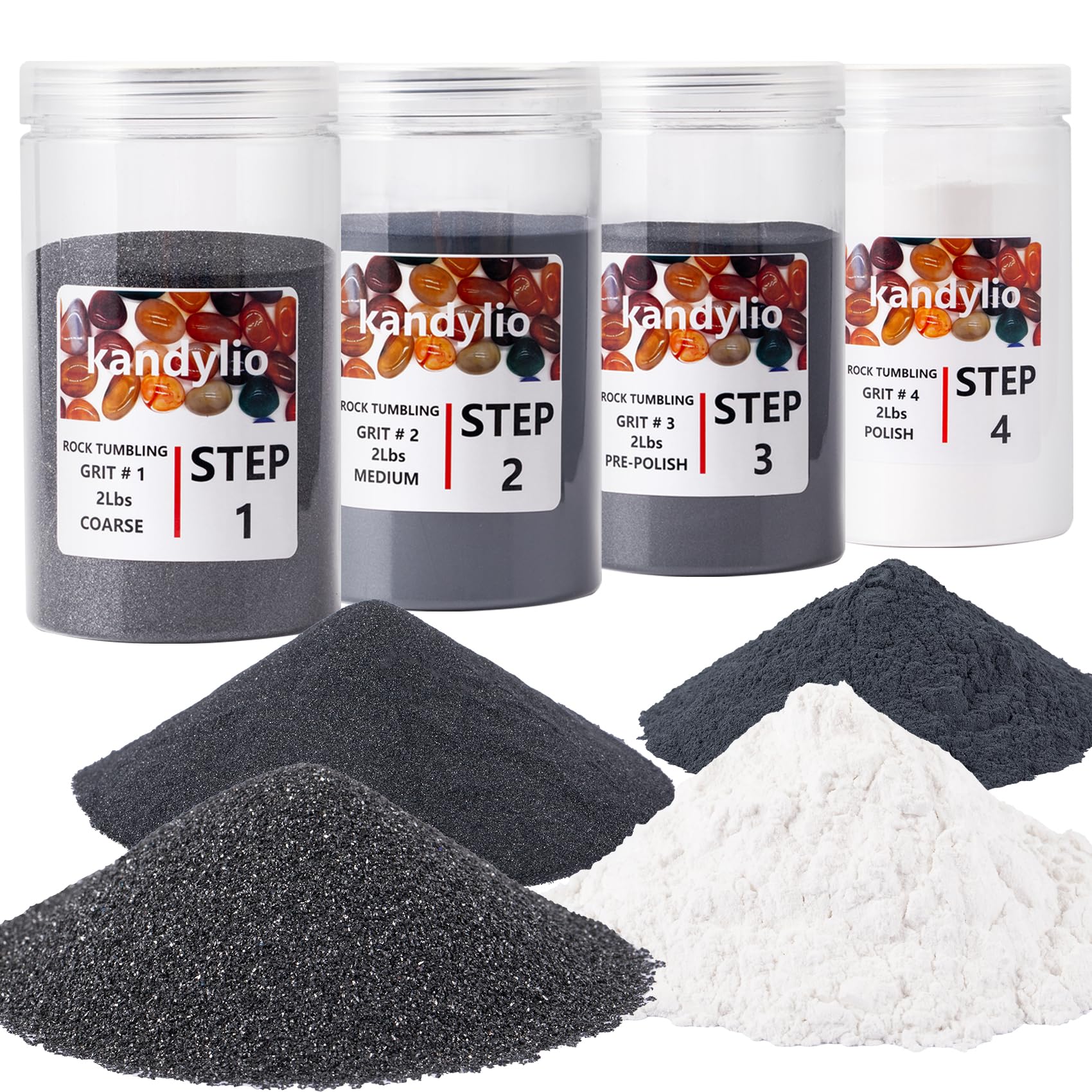 8 Lbs. Rock Tumbler Grit Kit - 4-Step Rock Polishing Grit & Polish Refill for Tumbling Machines - Polish Up to 60 Lbs. of Stones - Works with Any Rock Tumbler - Perfect for Jewelry Making, Lapidary & DIY Crafts