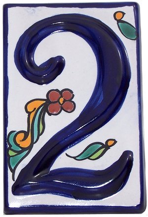 Hand-Painted Colonial Talavera Ceramic House Number 2 - Durable Outdoor Address Plaque for Home & Garden Decor