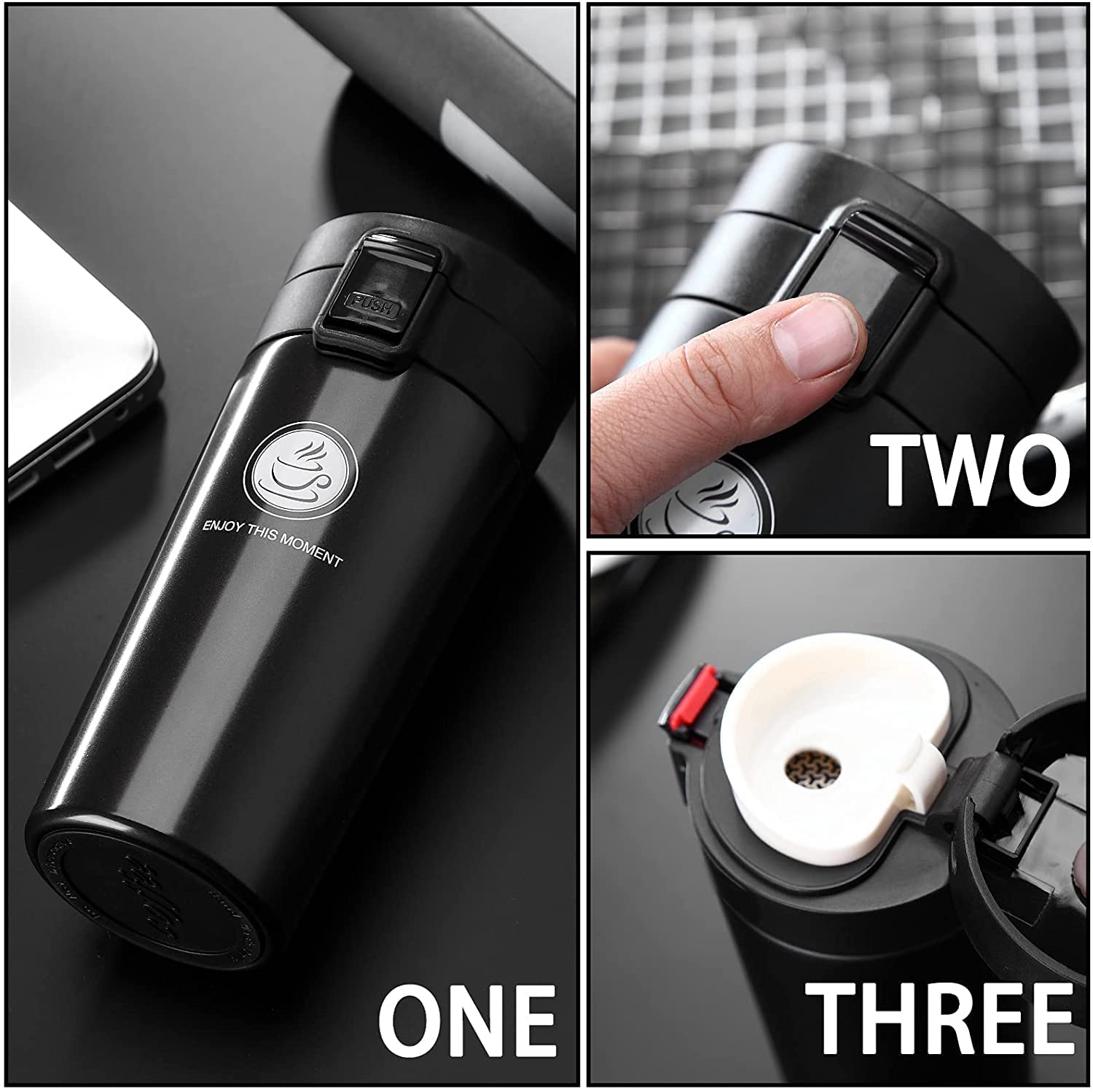 SIRMITI 32oz Stainless Steel Vacuum Insulated Water Bottle - Double Wall Thermos for Hot & Cold Drinks - Leakproof Travel Mug for Office, School, Gym, Hiking & Outdoor Activities