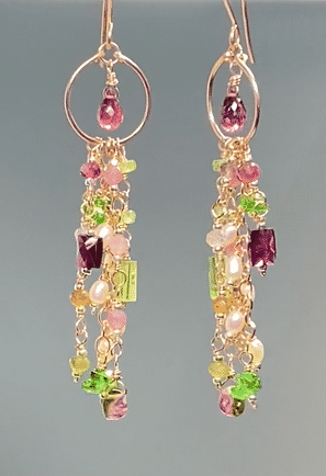 Rubellite Tourmaline Multicolor Gemstone Long Boho Dangle Earrings in Rose Gold - Elegant Bohemian Jewelry for Women, Perfect for Parties, Weddings & Everyday Wear