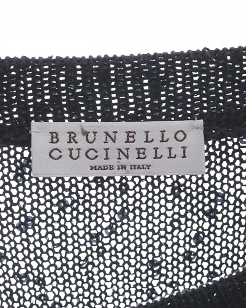 Brunello Cucinelli Women's Black Sleeveless Knit Top with Ribbon Belt - Size M | Luxury Cashmere Summer Blouse for Office & Evening Wear
