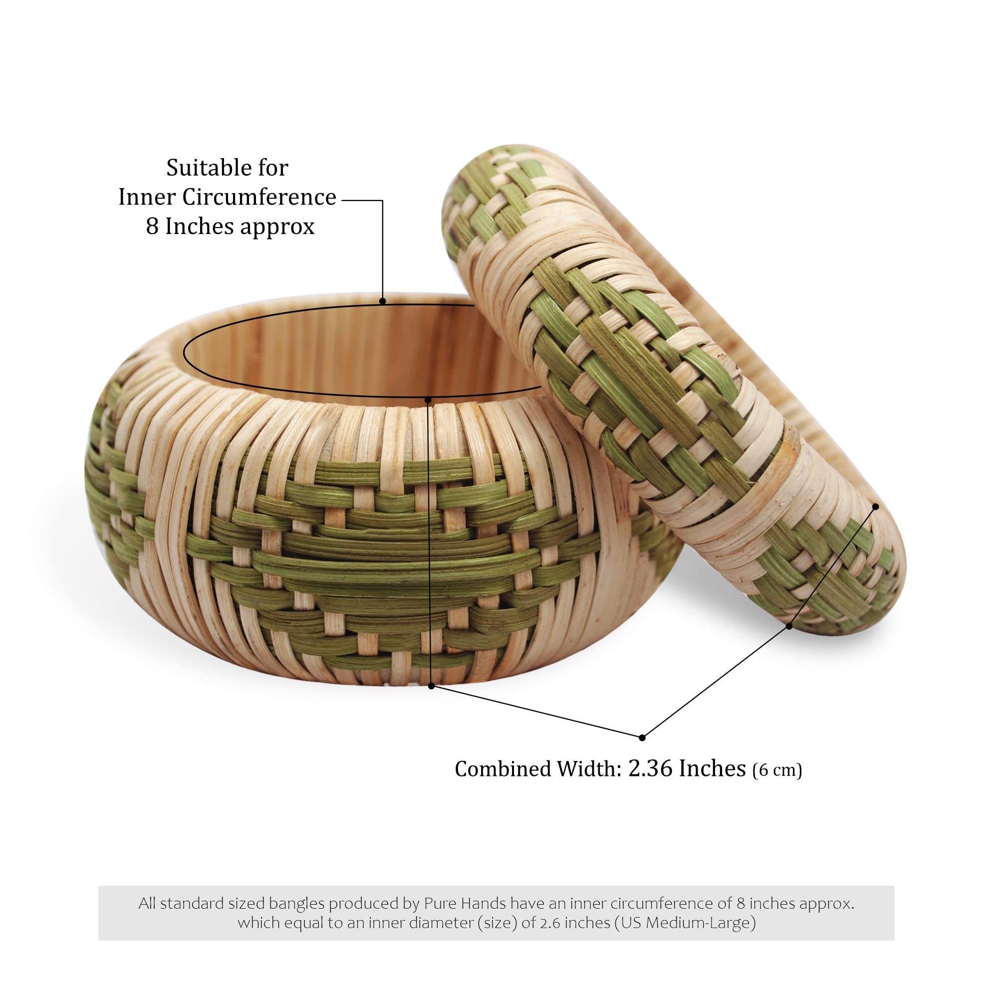 Handmade Rhombus Design Cane Rattan Bangle Bracelet Set of 2 - Pure Hands Veracious Urbane Collection (Medium Size) | Boho Chic Accessories for Women, Festival Jewelry, Summer Fashion Bracelets
