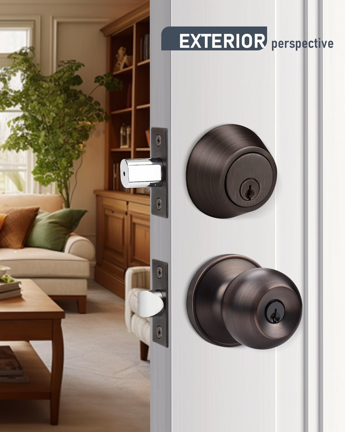4 Pack Oil Rubbed Bronze Entry Door Locksets with Single Cylinder Deadbolt - Keyed Alike Front Door Knob & Deadbolt Set for Home Security & Exterior Doors