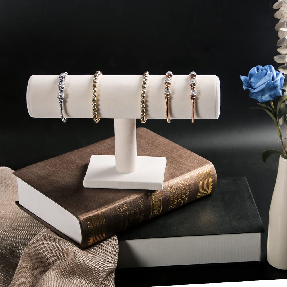 Bracelet Holder & Organizer Display Stand - Velvet T-Bar Jewelry Stand for Retail & Boutique (Beige) | Perfect for Store Displays, Jewelry Shows & Home Organization