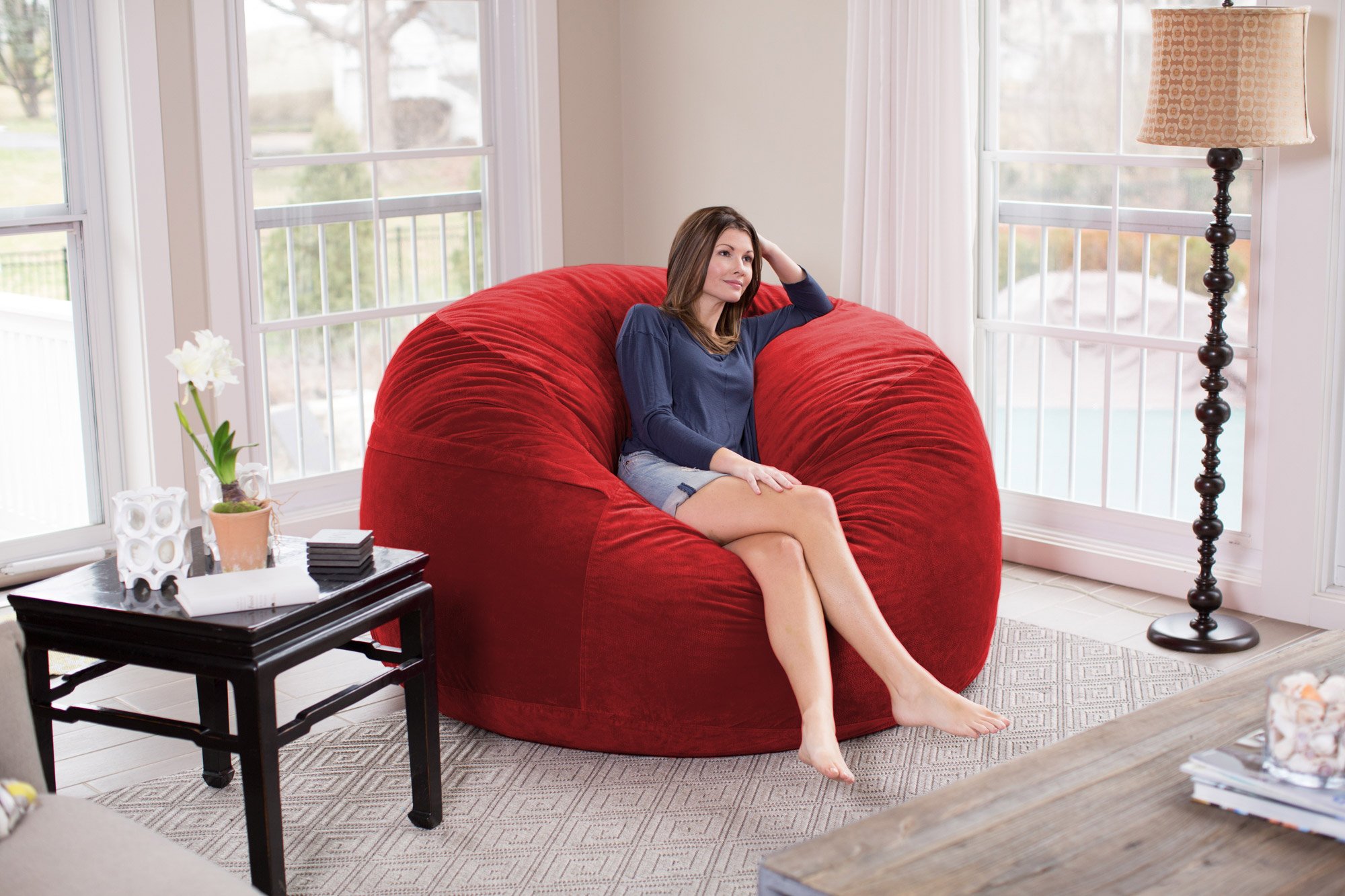 Chill Sack 6' Giant Memory Foam Bean Bag Chair - Soft Microfiber Cover (Red Pebble) for Living Room, Game Room & Dorm Comfort