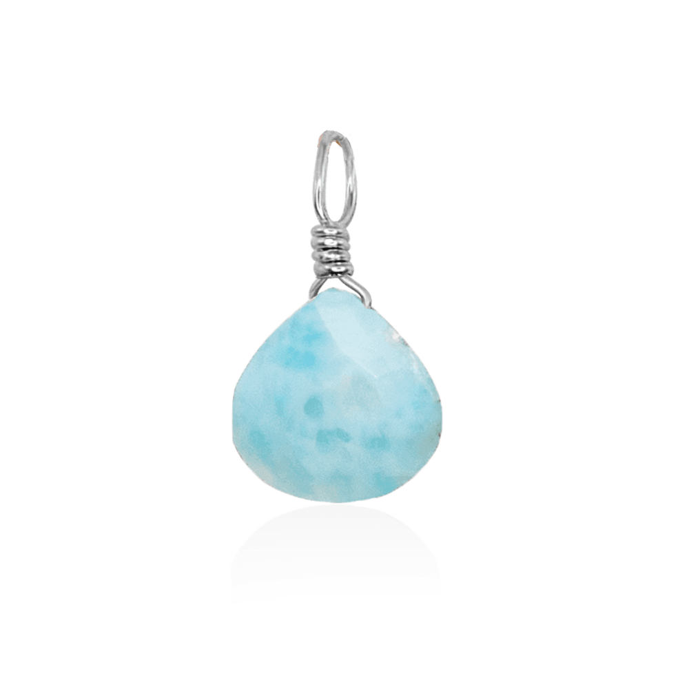 Tiny Larimar Teardrop Gemstone Pendant Necklace - Genuine Blue Stone Jewelry for Women - Perfect for Beach Vacation, Boho Style & Everyday Wear