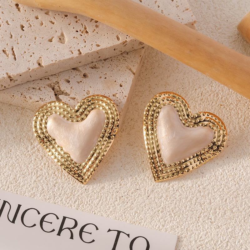 Stylish Metallic Peach Heart Earrings for Women - Trendy Gold-Tone Dangle Jewelry Gift for Valentine's Day, Anniversary & Date Night