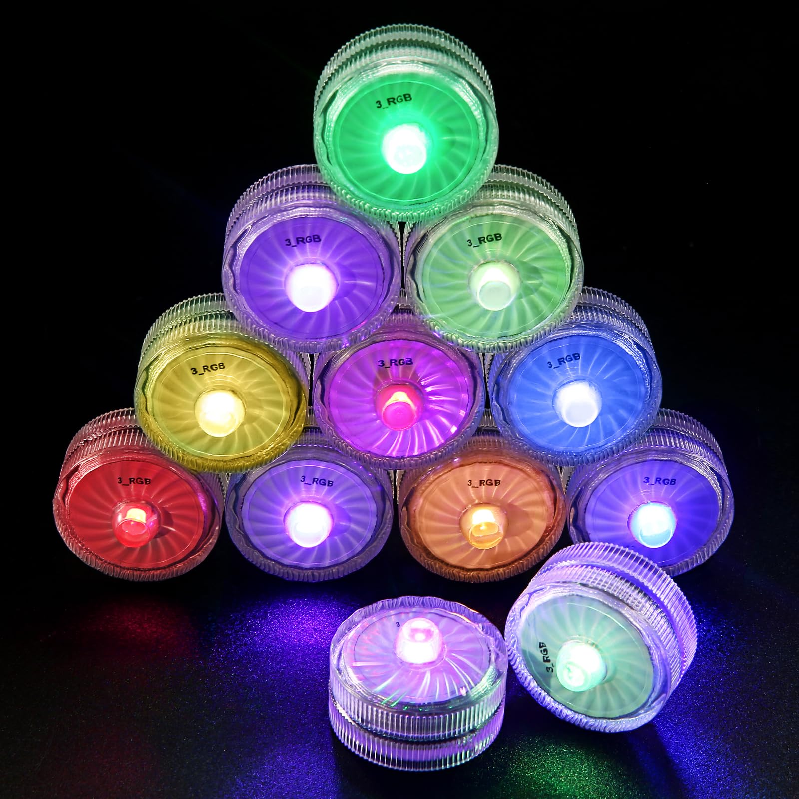 12 Pack RGB Submersible LED Lights - Waterproof Pool & Shower Lights, Mini LED Tea Lights for Crafts, Parties, Weddings, Swimming Pools & Fountains | Perfect for Home Decor, DIY Projects & Special Events