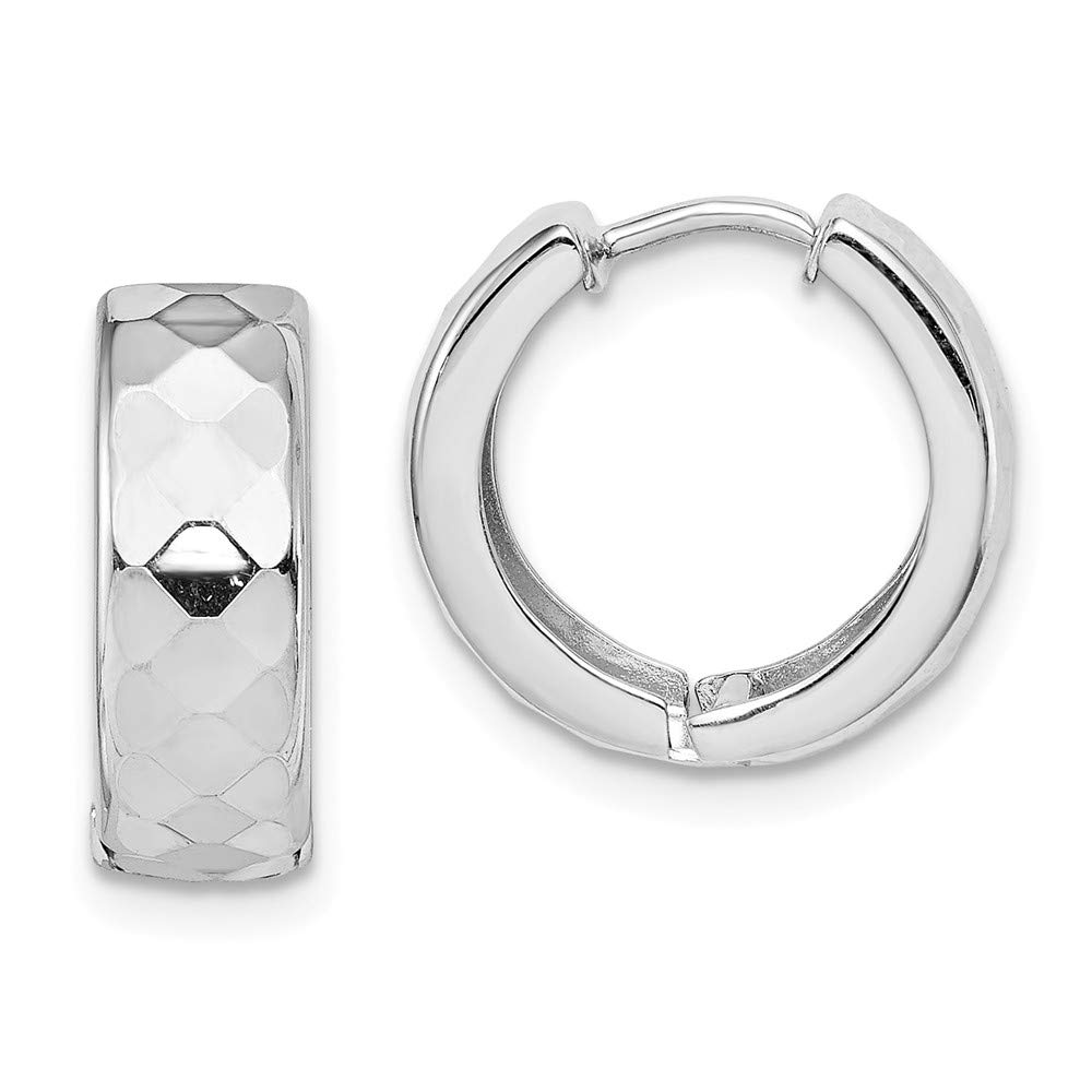 925 Sterling Silver Polished Patterned Hinged Hoop Small Huggie Earrings (15mm x 15mm) - Elegant Everyday Jewelry for Women, Perfect Gift for Birthday, Anniversary & Valentine's Day
