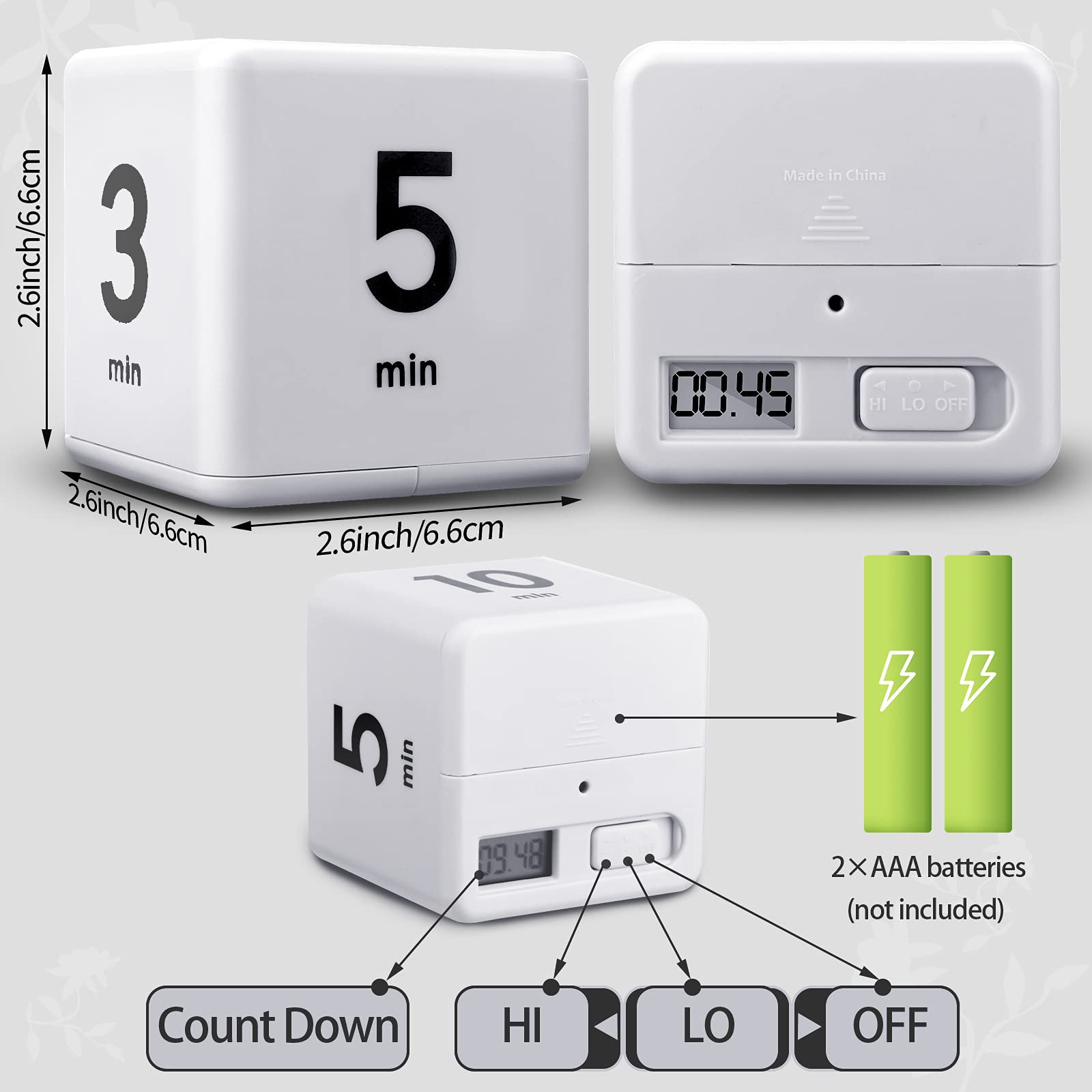 2-Pack Cube Timers with Gravity Sensor - 1/3/5/10/15/20/30/60 Minute Settings for Kids Study, Workout & Games (White & Pink) - Perfect for Classroom, Home & Office Time Management
