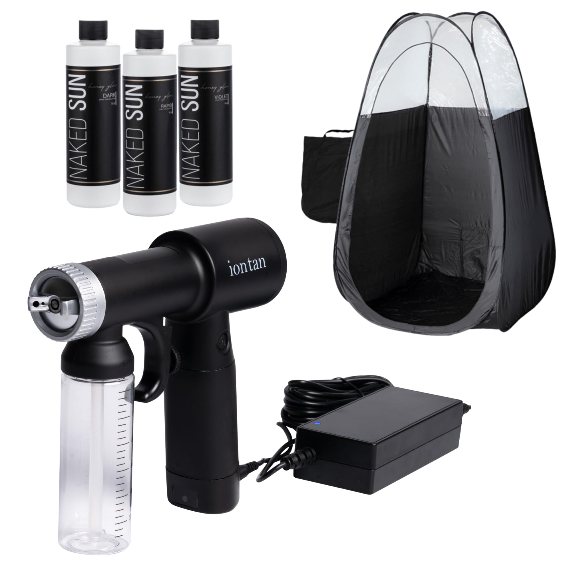 IonTan Electric Portable Spray Tan Machine with Honey Glow Airbrush Sunless Self Tan Solution Kit - Professional Tanning Tent & Carry Bag Included - Perfect for At-Home & Salon Spray Tanning