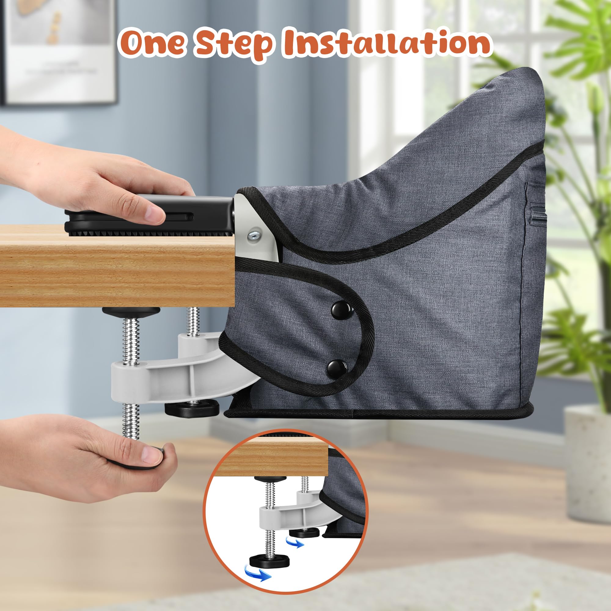Jozzve Portable Hook On High Chair for Baby - Foldable Travel High Chair with Storage Bag, Clip On Baby Feeding Seat for Home & Dining Out (Grey) | Perfect for Restaurants, Picnics & Small Spaces