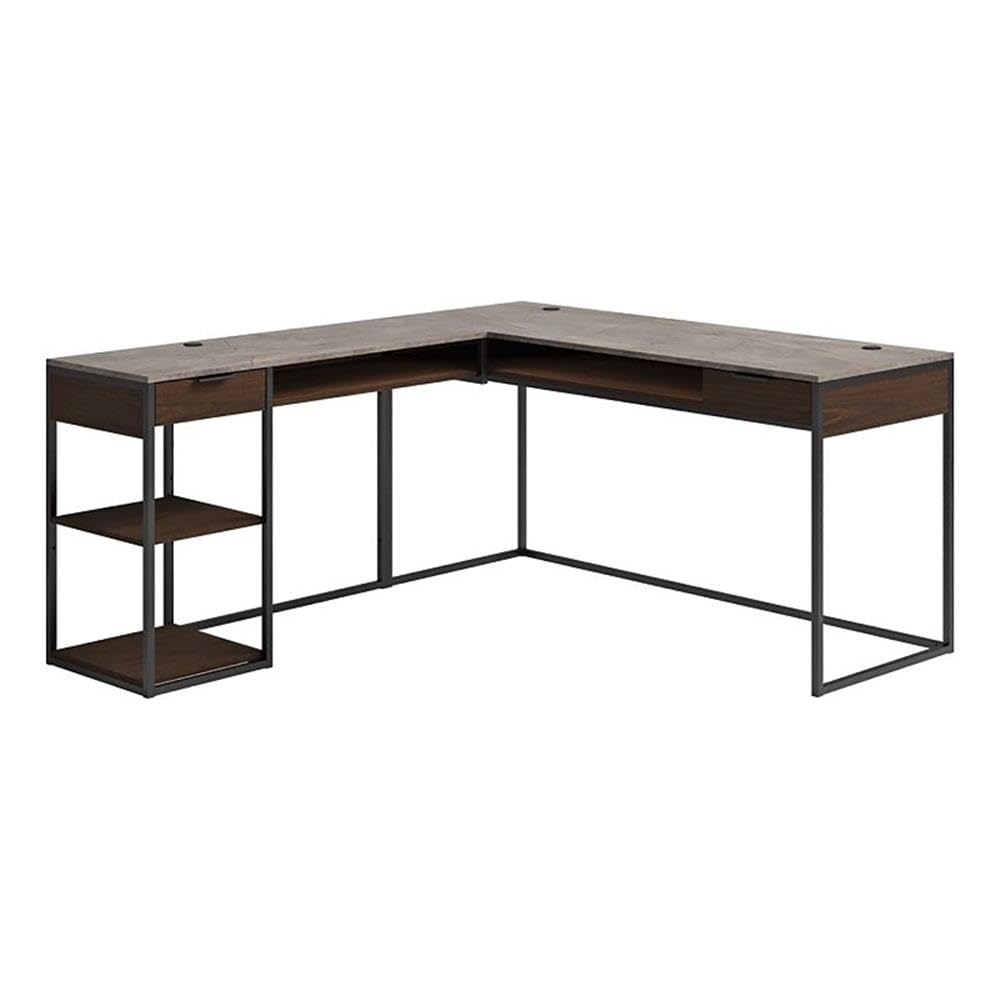 Pemberly Row Modern L-Shaped Computer Desk - Engineered Wood Home Office Furniture in Deco Stone Gray for Small Spaces & Workstations