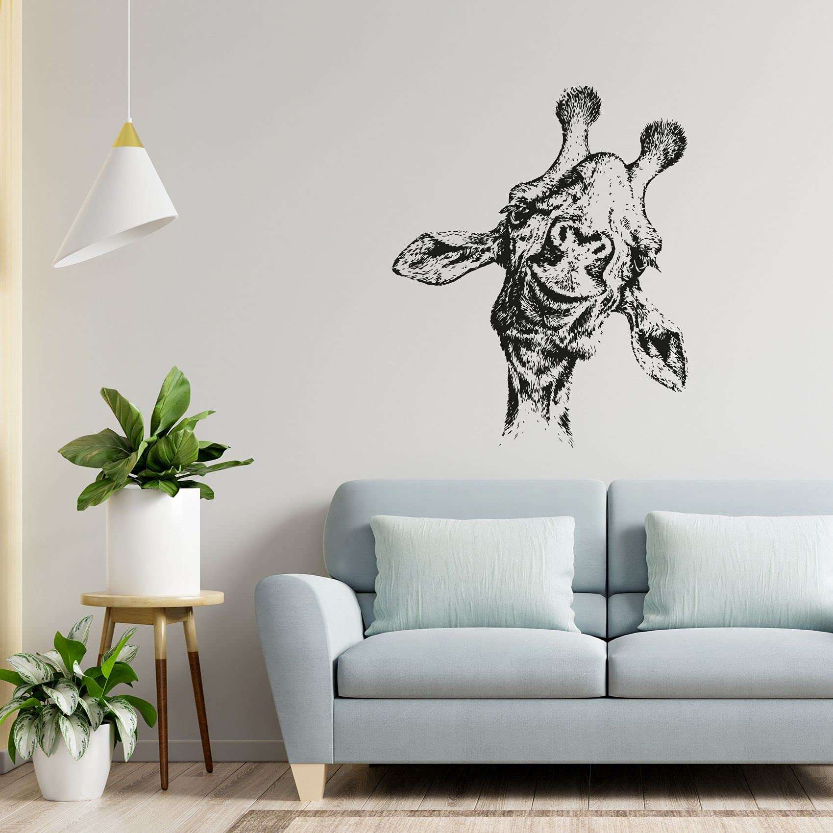 Giraffe Smiling Face Vinyl Wall Decal - Cute Animal Silhouette Cycling Design for Kids Room, Nursery, Study Room - Waterproof Removable Wall Sticker (30x22 inches) - Perfect for Boys & Girls Bedroom Decor, Playroom, Classroom Wall Art
