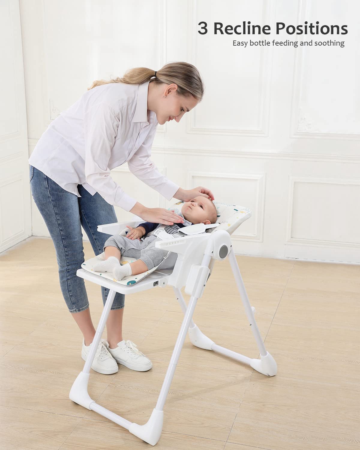 UBRAVOO Baby High Chair for Newborns & Toddlers 0-36 Months - Adjustable, Foldable, Reclining with Double Tray - Easy Clean Feeding Chair for Infants (Animal World Design) - Perfect for Home, Restaurant & Travel Use