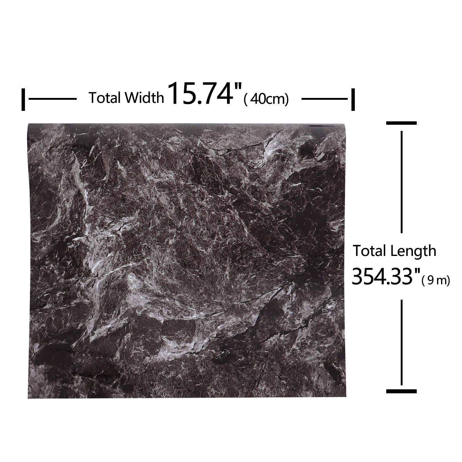 VEELIKE Black Marble Peel and Stick Contact Paper - Waterproof, Removable, Oil-Proof Adhesive Film for Countertops, Cabinets & Walls - 35.4