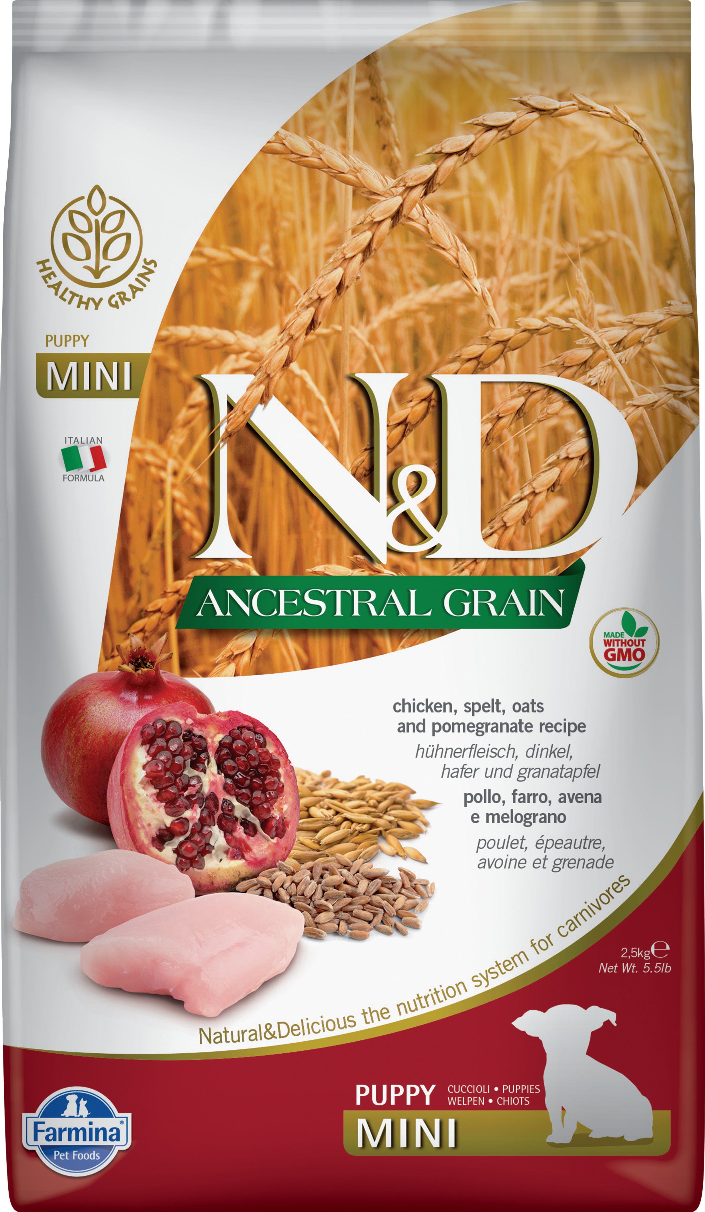 Farmina N&D Ancestral Grain Dry Dog Food - Chicken & Pomegranate Recipe for Mini Puppies | Premium Small Breed Puppy Nutrition for Healthy Growth & Digestion | Ideal for Training Treats & Daily Meals