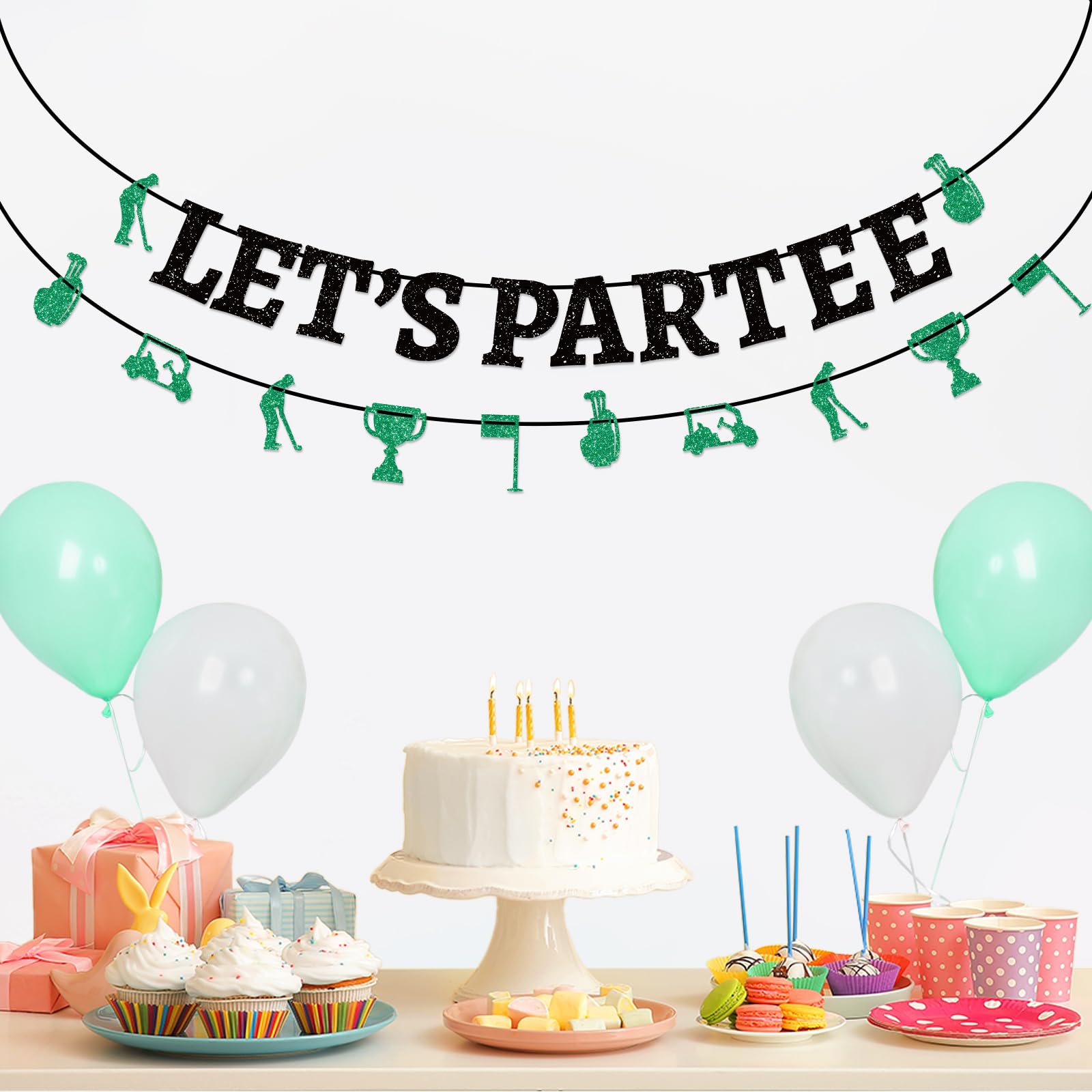Golf Birthday Banner - Let's Partee Golf Themed Party Decorations for Adults, Kids & Baby Showers - Hanging Swirl Decor for Golf Themed Birthday Parties, Celebrations & Events