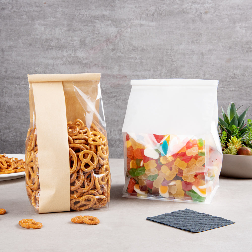 Premium Kraft Paper Bakery Bags with Window & Tin Tie Closure - 4.75