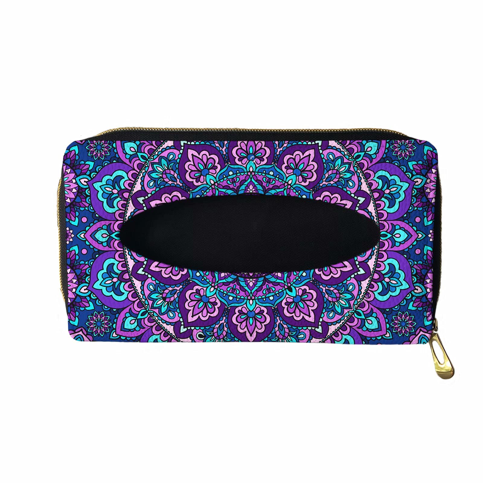 BIGCARJOB Mandala Lotus Car Tissue Holder - PU Leather Backseat Napkin Box & Paper Towel Storage Case - Hanging Car Accessories for Women - Perfect for Road Trips & Daily Commutes