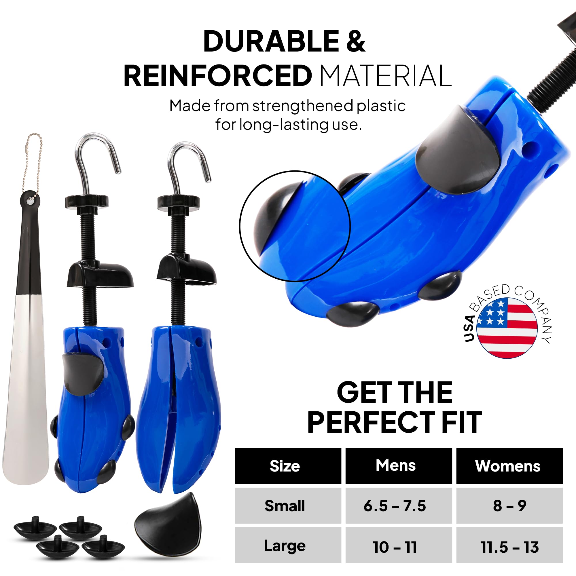 HOUNDSBAY Adjustable Shoe Stretchers for Men & Women - Plastic & Wooden Shoe Widener Expander for Boots, Sneakers & Dress Shoes - Perfect for Tight Shoes, Bunions & Comfort Relief