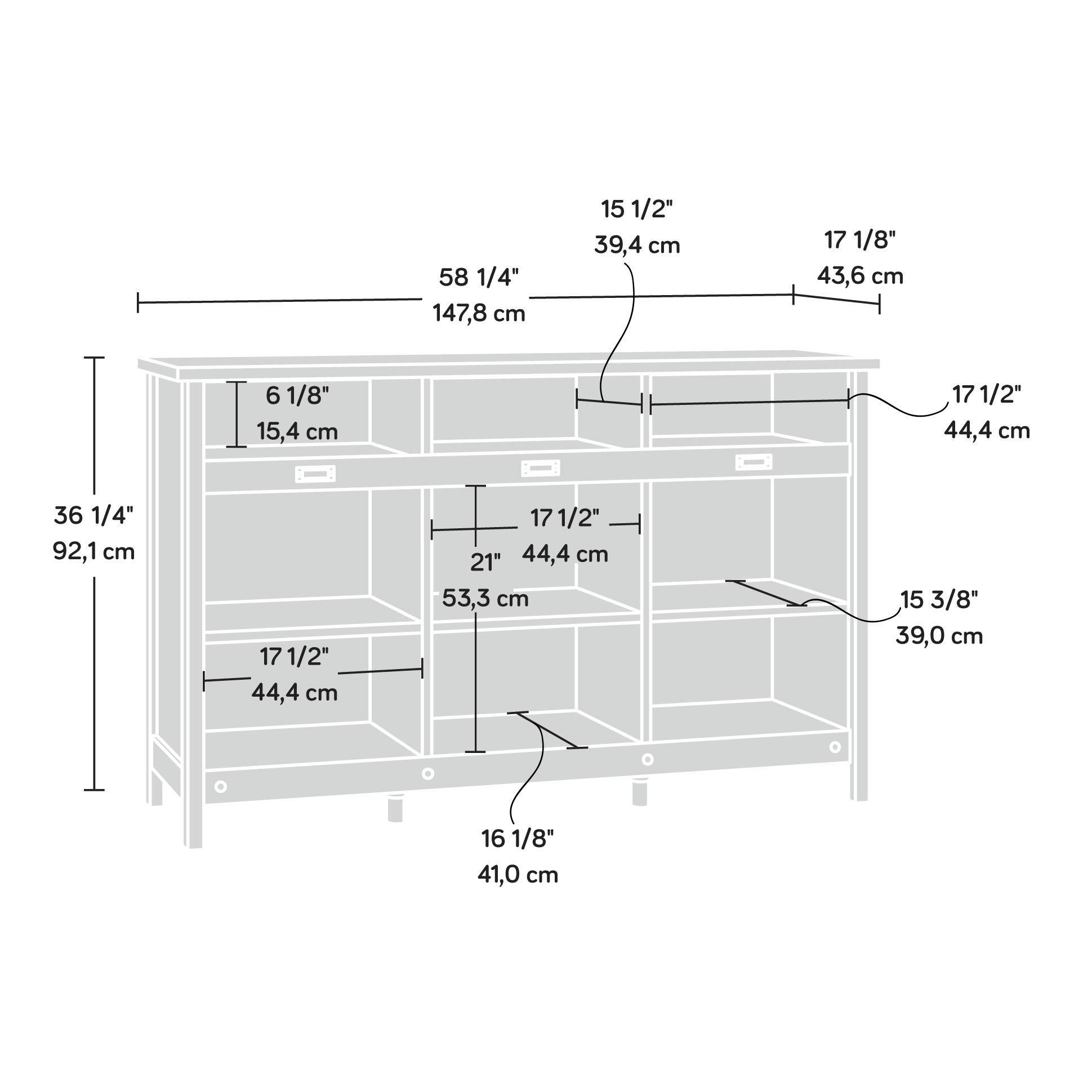 Sauder Adept Storage Credenza - Multi-Purpose Organizer with Craftsman Oak Finish for Home Office, Living Room & Bedroom Storage Solutions