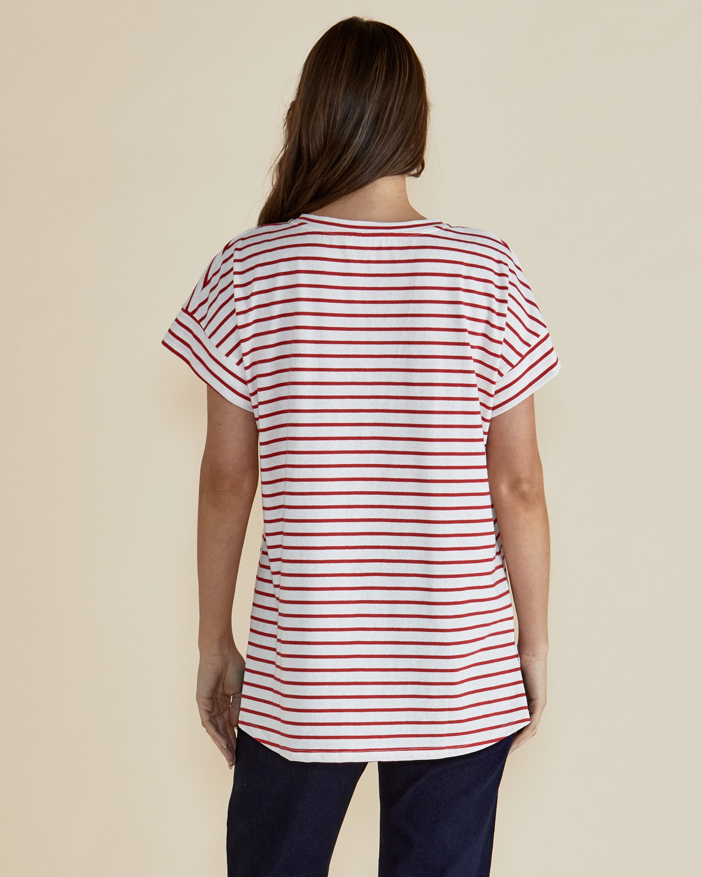 Betty Basics Willa Tee - Women's Red Striped Short Sleeve T-Shirt | Casual Comfort Fit for Everyday Wear, Outings & Layering