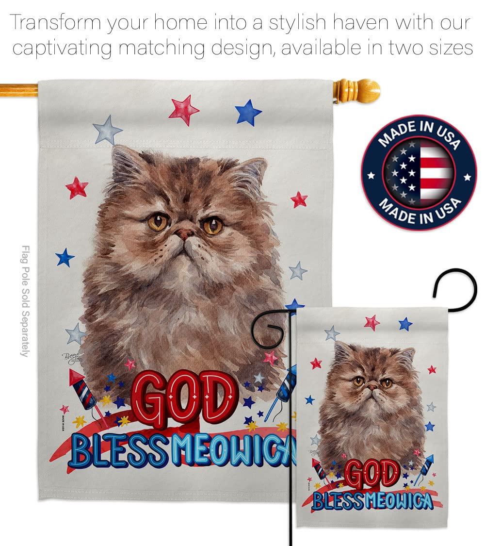 Patriotic Persian Cat Garden Flag Set - Double-Sided Pet Decor for Yard