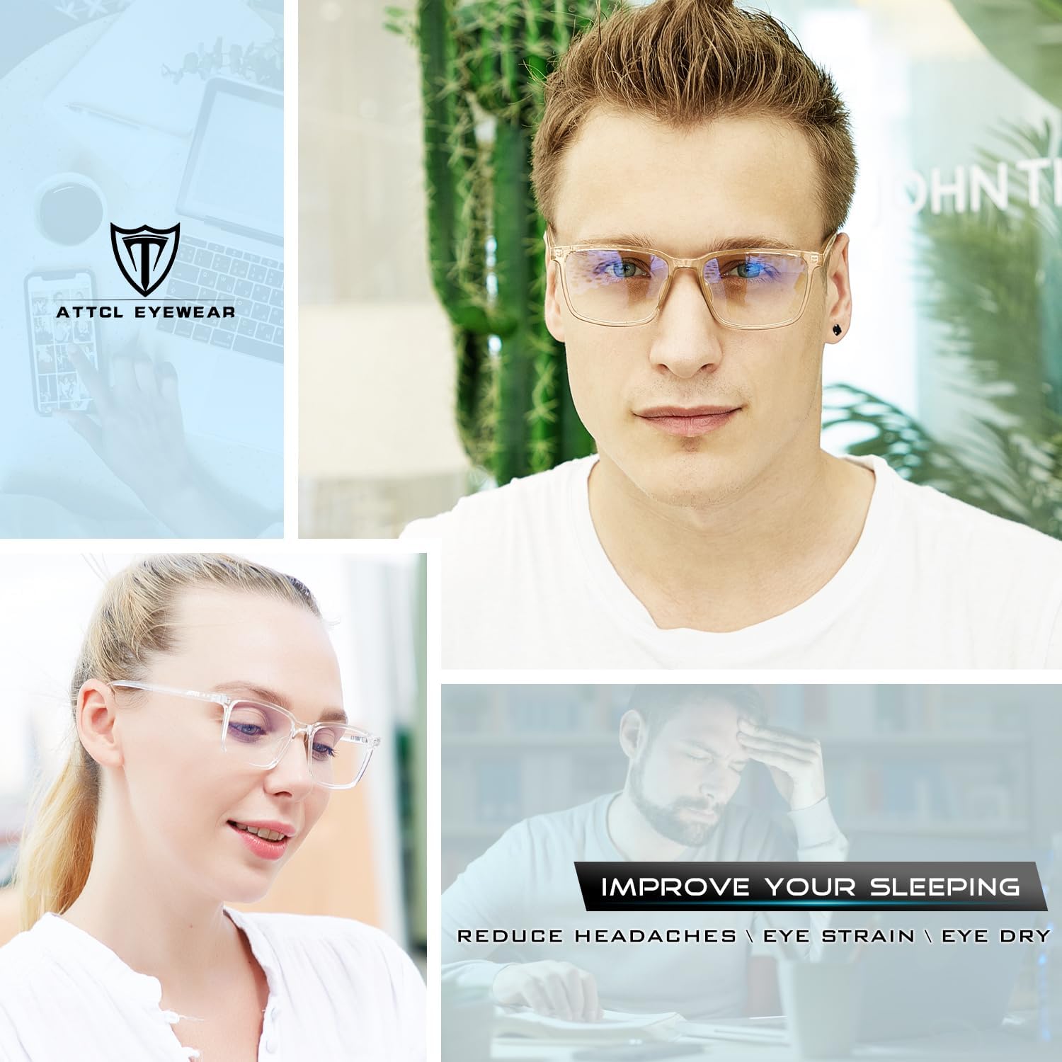 ATTCL Blue Light Blocking Glasses for Men & Women - Anti UV, Anti Glare, Computer Eyewear for Screen Time, Gaming & Office Work - Non Prescription Relief for Eye Strain & Headaches