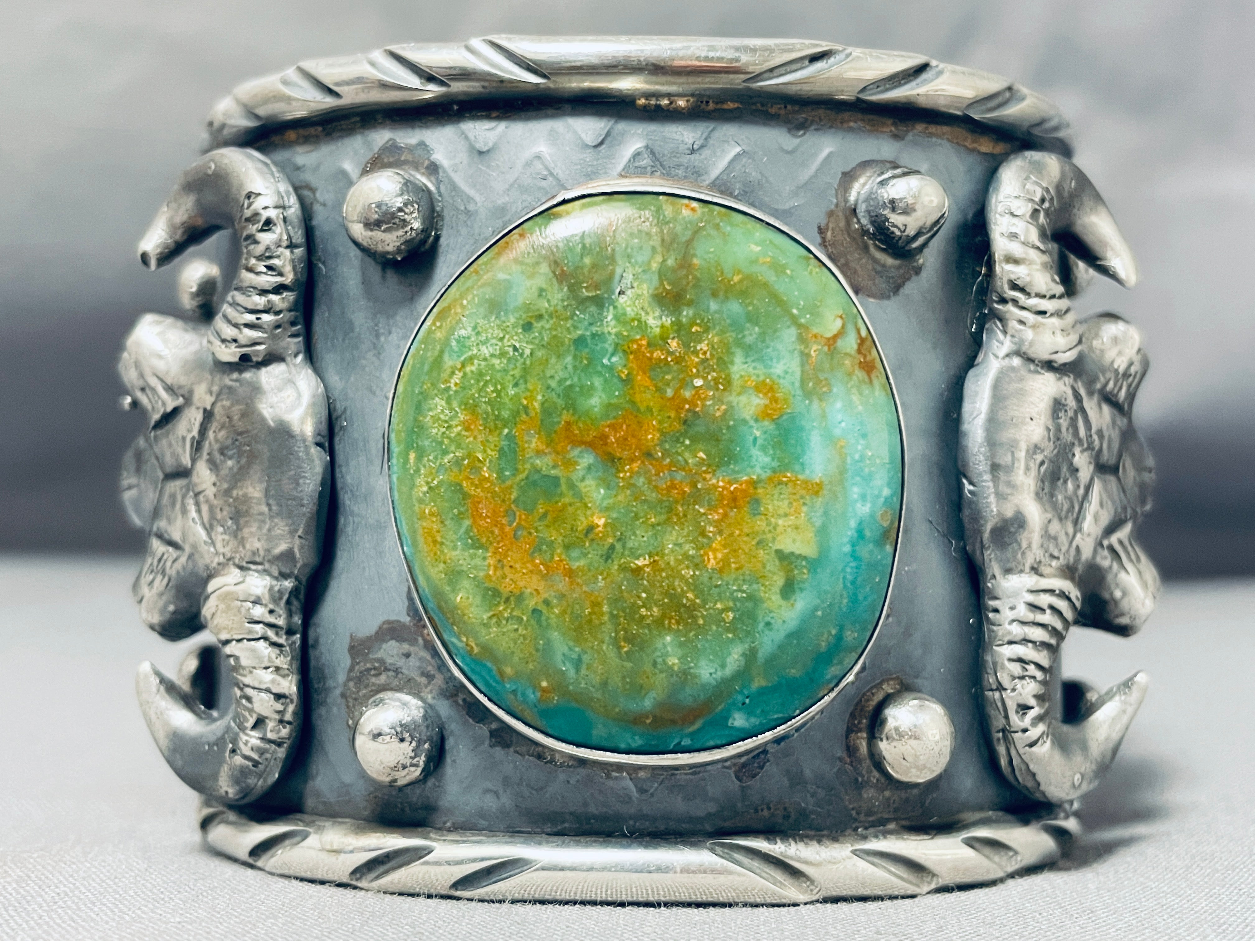 140 Gram Monster Native American Green Turquoise Sterling Silver Bracelet - Handmade Southwest Jewelry for Women & Men - Perfect for Boho Fashion, Festivals & Gift Giving