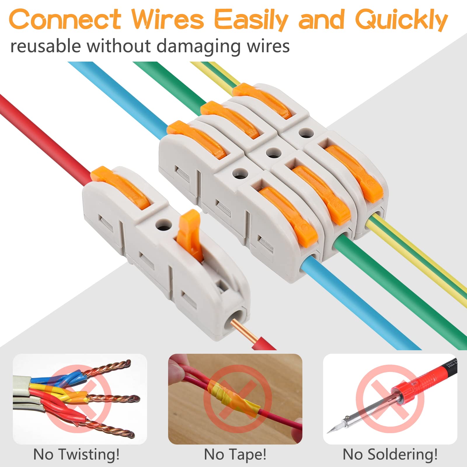 50Pcs 1 Conductor Compact Wire Connectors - Quick Splice Terminal Blocks for 28-12 AWG Wires | Secure Lever Nut Electrical Connectors for Home Wiring, DIY Projects & Circuit Repairs | Ideal for Junction Boxes, Lighting Installations & Appliance Wiring