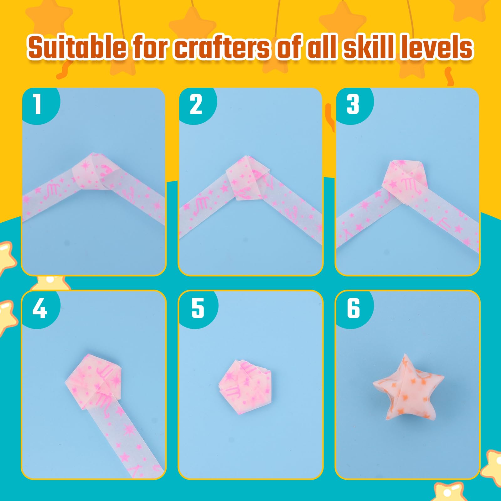 Luminous Star Origami Paper Strips Kit - 210 Sheets with 12 Zodiac Signs for DIY Lucky Star Crafting | Perfect for Gift Giving, Home Decor & Stress Relief