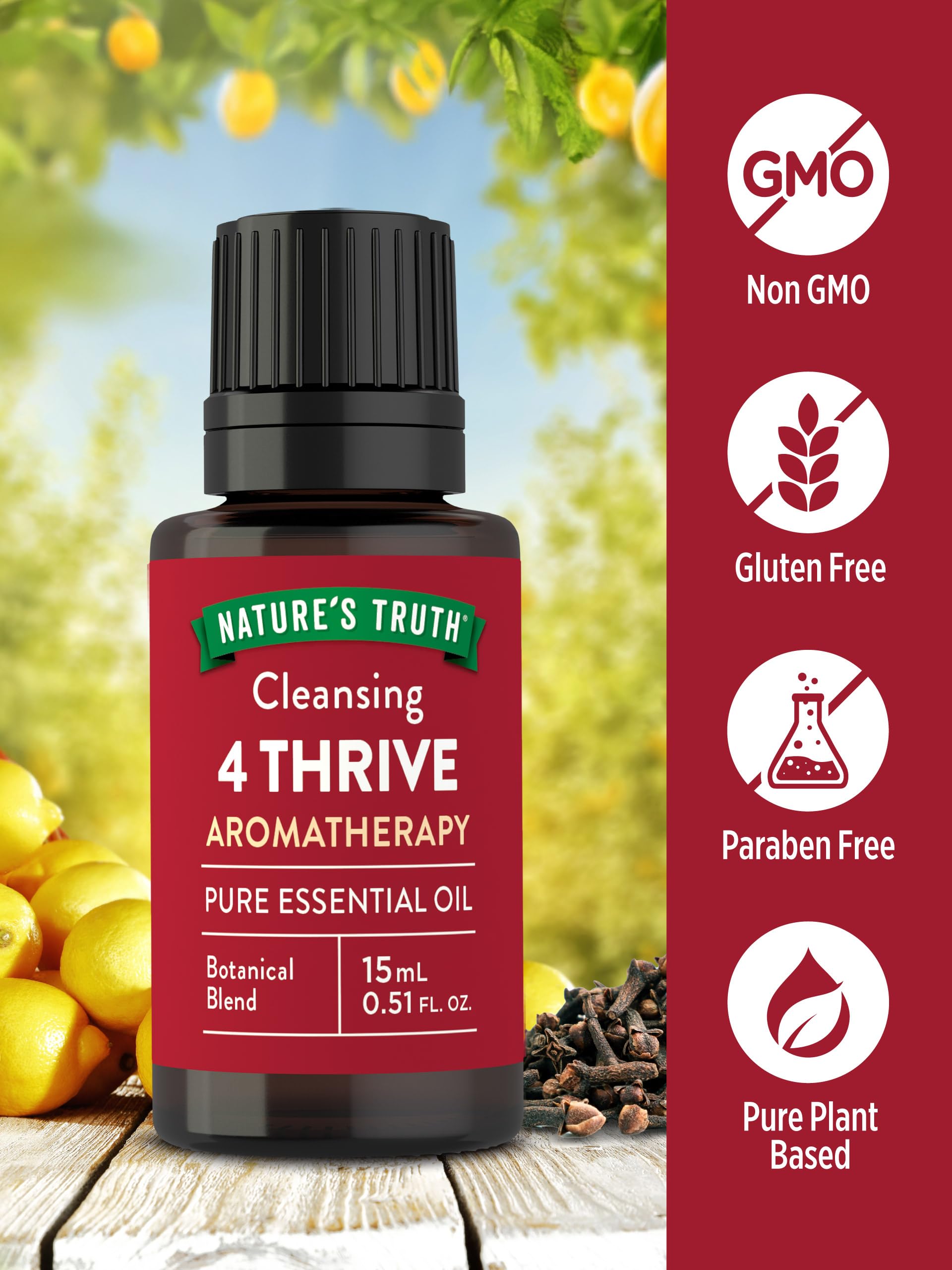 Nature's Truth Essential Oils 4-Piece Set - Lavender, Peppermint, Tea Tree & Eucalyptus (0.51 fl oz) for Aromatherapy, Relaxation & Home Diffuser Use