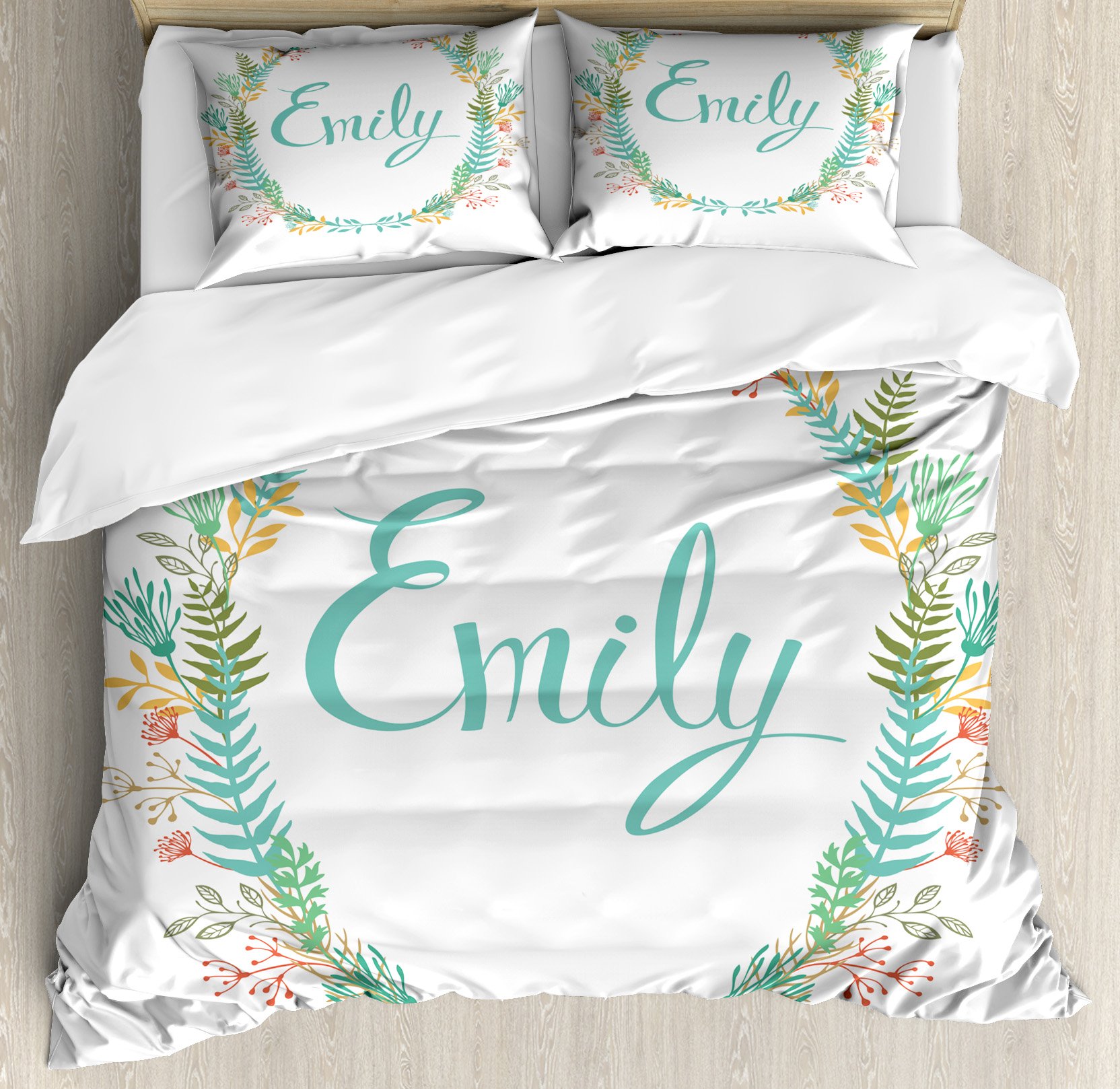 Ambesonne Emily Vintage Floral Duvet Cover Set - King Size 3-Piece Bedding with 2 Pillow Shams | Multicolor Botanical Leaves Design | Perfect for Master Bedroom, Guest Room & Bohemian Home Decor