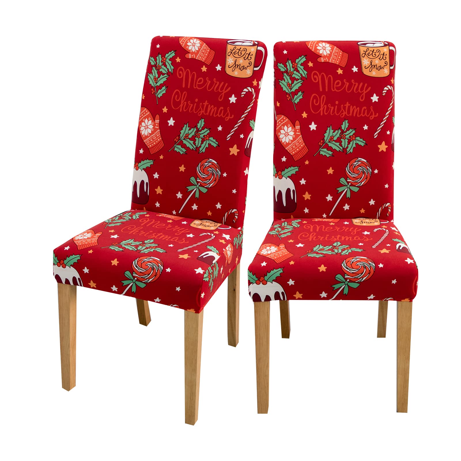 FUANGUI Stretchable Dining Chair Covers Set of 2 - Washable Printed Slipcovers for Christmas Decor, Home, Hotel & Events (14 Inch) | Perfect for Holiday Gatherings, Wedding Receptions & Restaurant Seating