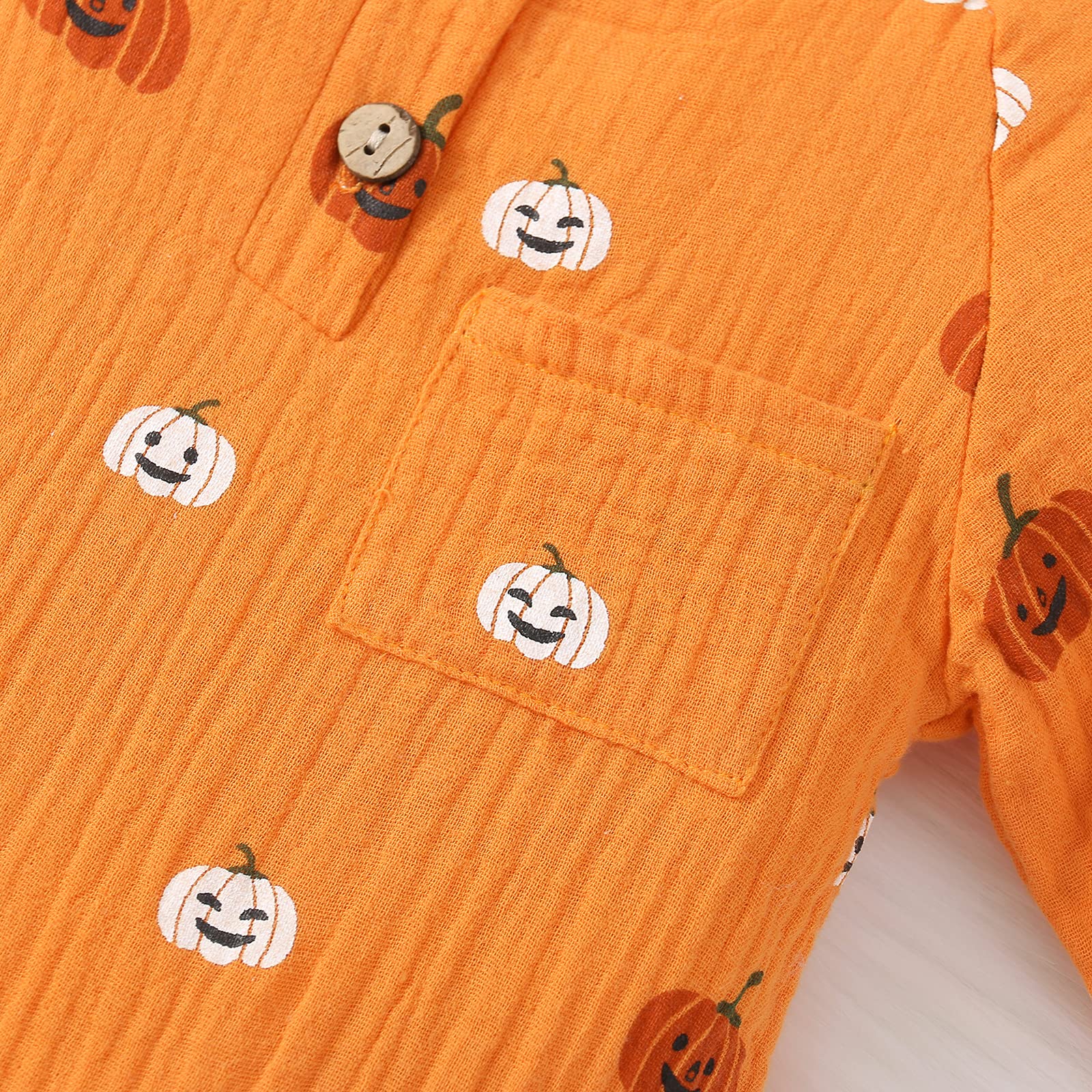 **Halloween Baby Outfits for Boys & Girls - Pumpkin Ghost Print Cotton Linen Romper with Long Sleeves | Newborn & Infant Costume for Trick-or-Treating & Photo Shoots**