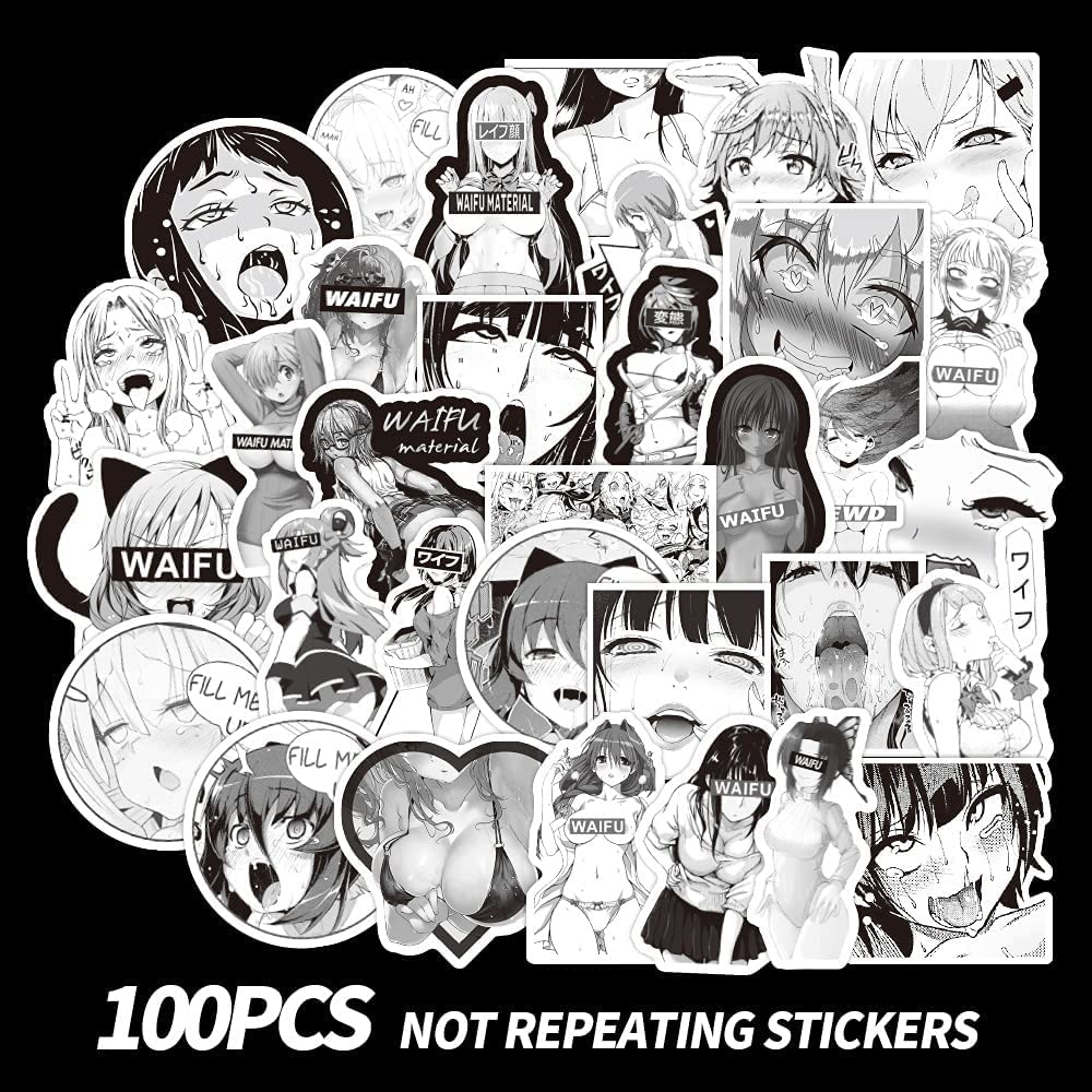 100Pcs Ahegao Anime Stickers - Sexy Hentai Waifu Vinyl Decals for Adults, Waterproof Laptop Skateboard & Hydro Flask Stickers - Perfect for Water Bottles, Gaming PCs, and Anime Collections