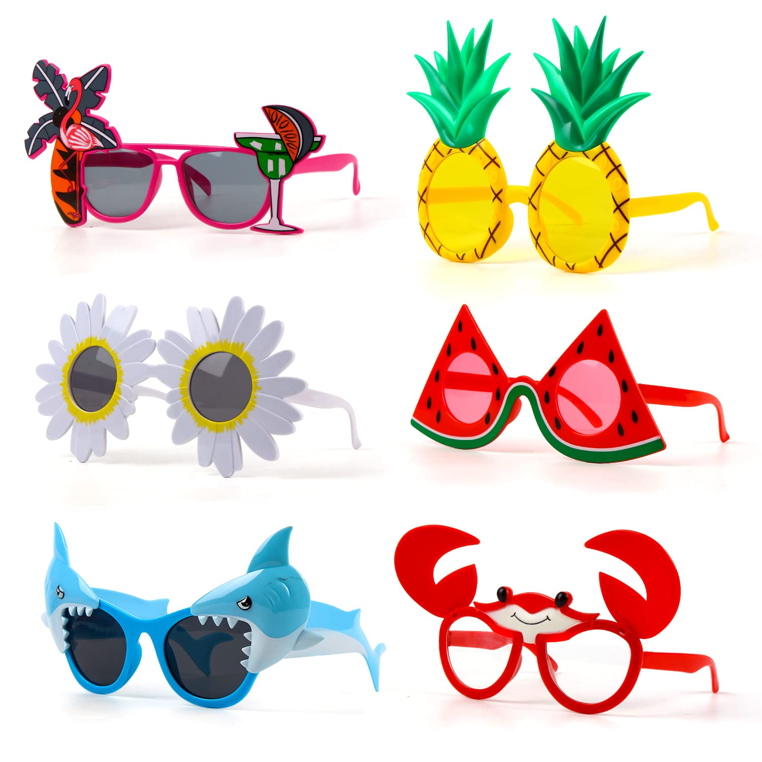 FINGOOO Hawaiian Luau Party Sunglasses - 6 Pairs Tropical Beach Sunglasses for Adults & Kids - Summer Pool Party, Beach Vacation & Luau Party Favors - Fun Novelty Eyewear for Tropical Themed Events