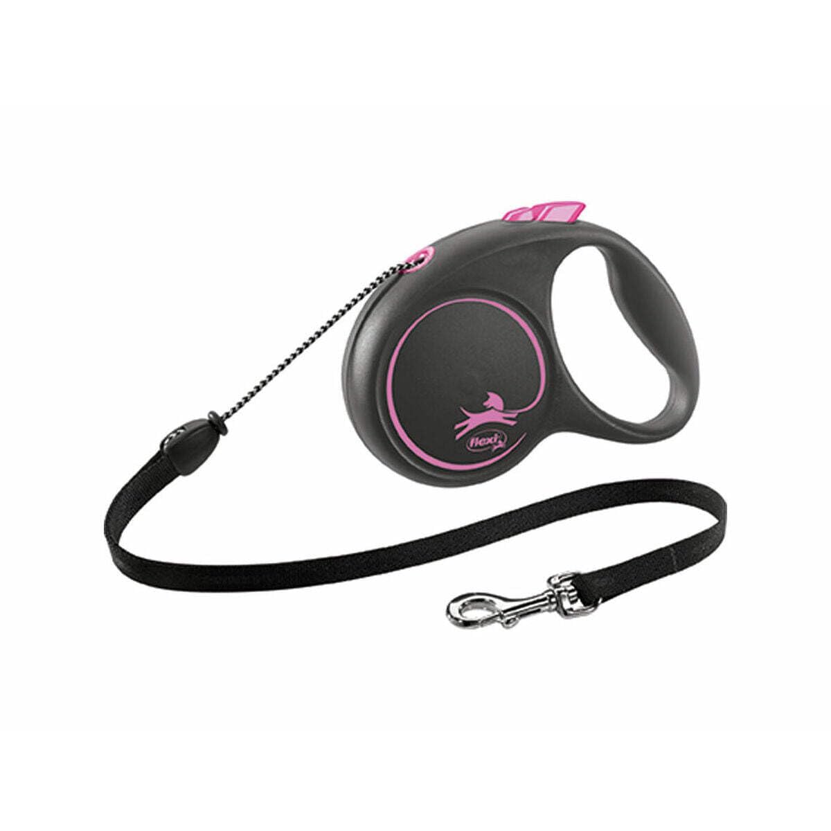 Retractable Dog Leash 5m/16ft - Pink Medium Flexi Black Design - Extendable Lead for Small to Medium Dogs up to 44lbs/20kg - Perfect for Walking, Training & Outdoor Adventures