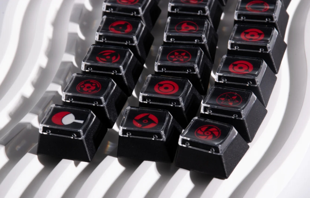 Naruto Sharingan 18-Piece Custom Keycap Set - Heat Sublimated Transparent Keycaps for Mechanical Keyboards | Perfect for Gaming, Typing & Anime Fans