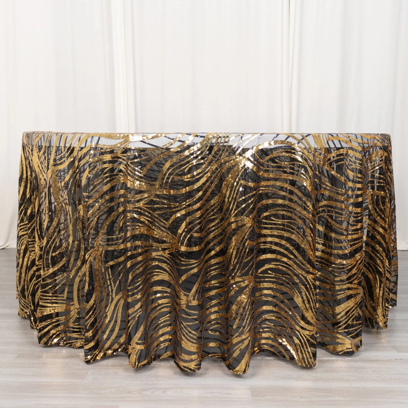 120 Mesh Round Tablecloth with Wavy Embroidered Sequins - Elegant Party Decor for Weddings, Banquets & Special Events