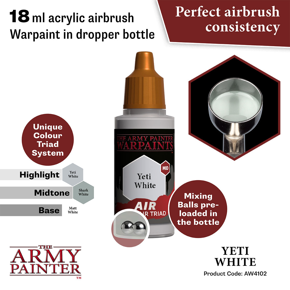 Premium Warpaints Air Yeti White - High-Quality Acrylic Paint for Miniatures & Models - Perfect for Wargaming, Tabletop RPGs, and Hobby Painting