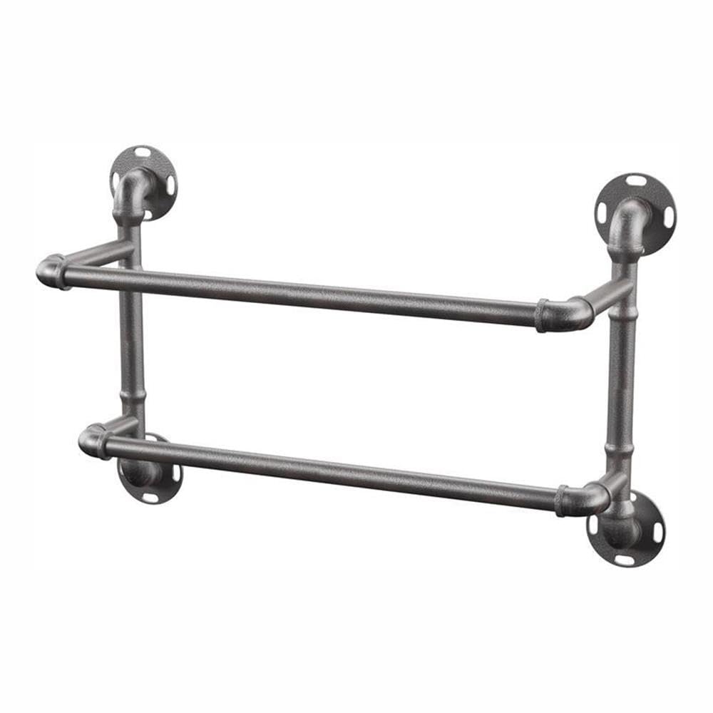 Industrial Metal Towel Rack - Sand Black Finish - Rustic Bathroom & Kitchen Organizer - Heavy Duty Wall Mounted Towel Holder for Home & Commercial Use